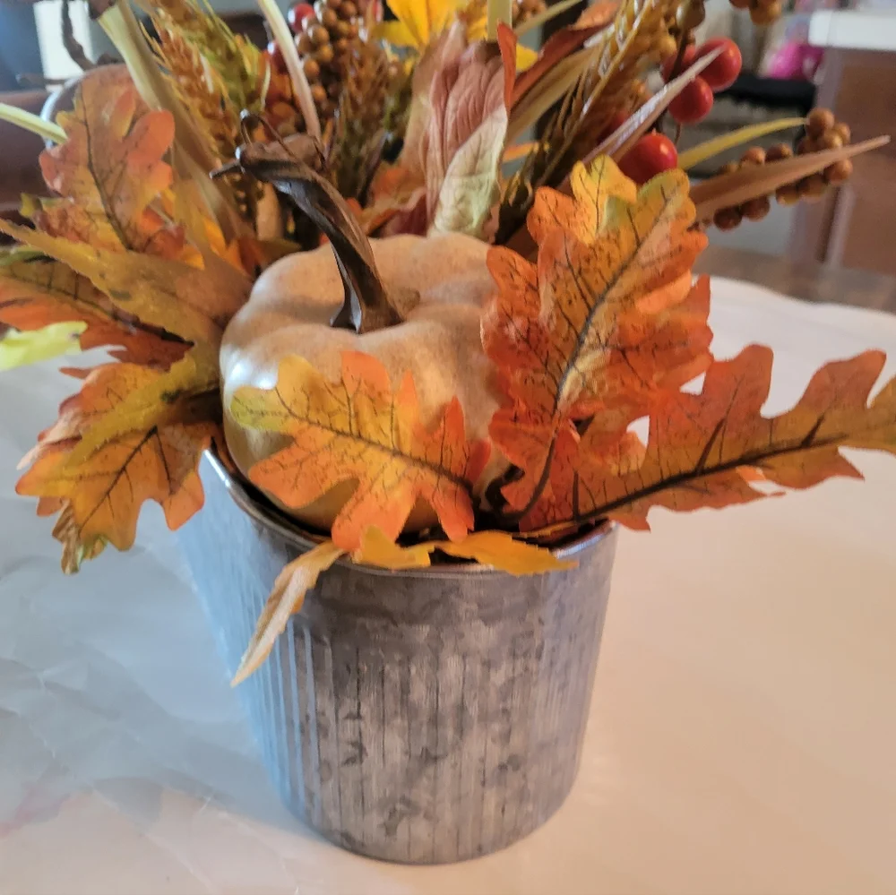 Autumn Harvest Centerpiece with Pumpkins and Leaves